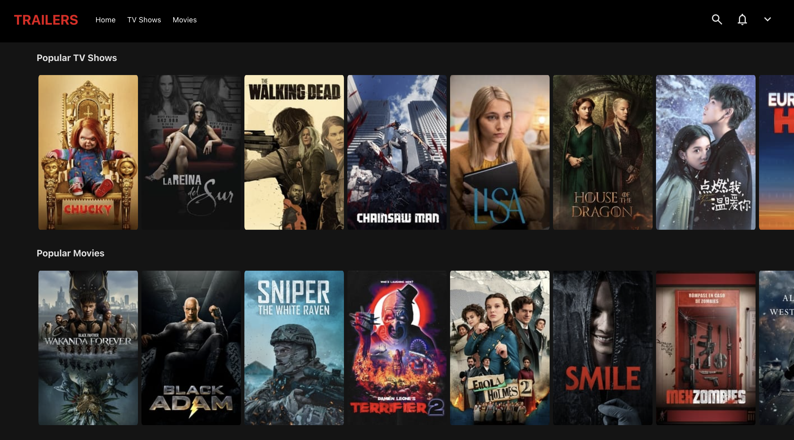 Image of the web app The Trailers